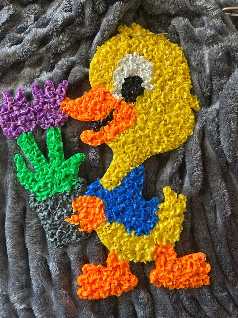 Colorful Yellow Duck Applique with Flowers